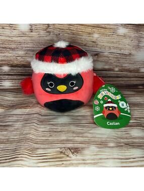 Squishmallow 5" Cazlan Cardinal Soft Red Winter Plaid Hat Plush NWT